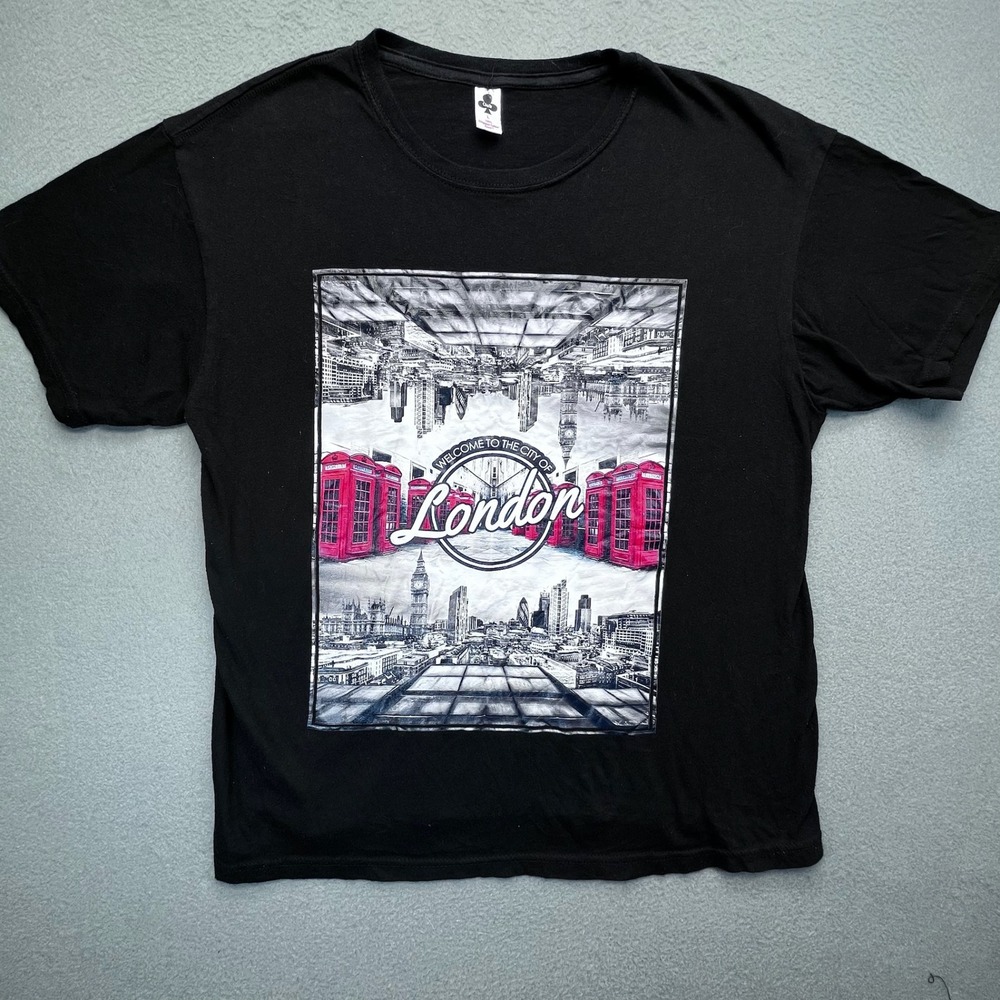 Club London Graphic T-Shirt Mens Large Black Ringspun Cotton Cityscape Souvenir